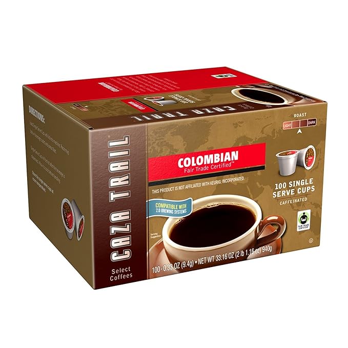 Caza Trail Coffee Pods Colombian Single Serve (Pack of 100) (Packaging May Vary)