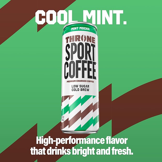 Throne Sport Coffee Cold Brew – Low Sugar. 150mg Natural Caffeine and B Vitamins – Dairy-Free Low Calorie –Premium Arabica NSF Certified Active Lifestyles – Mint Mocha 12 Pack
