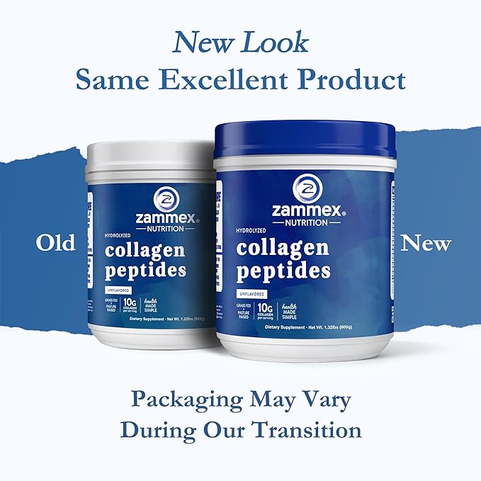 Zammex Premium Collagen Peptides Powder UnflavoredHydrolyzed Proteins Types I &amp III Supports Hair Skin Nails Joints Grass Fed Non-GMO Gluten-FreePaleo &amp Keto Friendly60 Servings