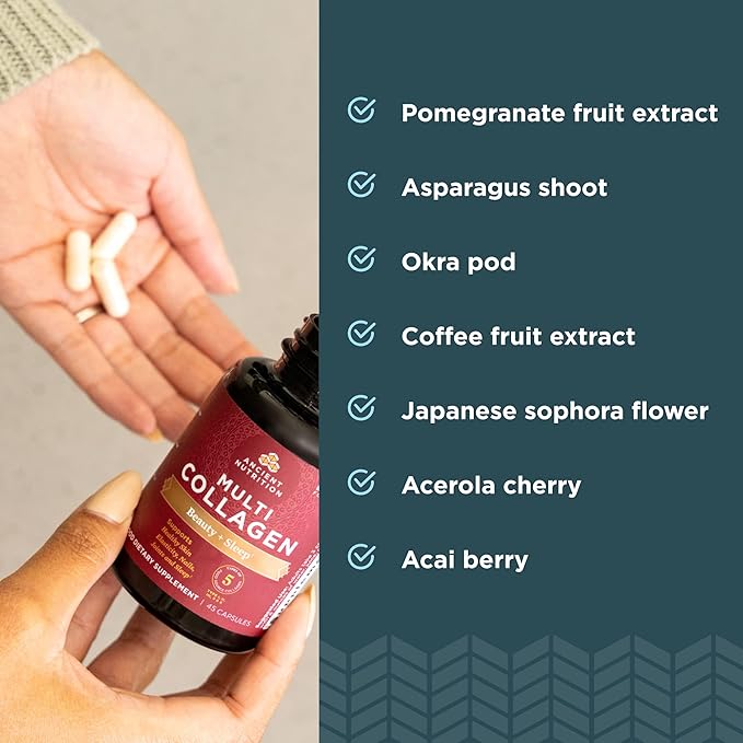 Ancient Nutrition Collagen Pills for Hair Skin and Nails Beauty + Sleep 90 Ct Collagen Supplement + Magnesium Supports Skin and Nails Sleep Paleo and Keto Friendly Gluten Free