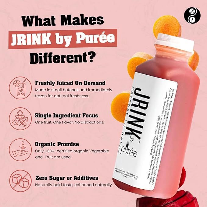 JRINK by Purée Raw Beet Juice Cold Pressed OrganicFruit and Vegetable Drink Stamina and Energy Boost Cleanse Gluten Free Healthy Cleanse with Ginger Blend 8 fl oz Bottles Pack of 6