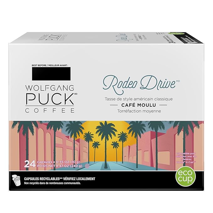 Wolfgang Puck Coffee Single Serve Capsules Medium Roast Compatible with Keurig K-Cup Brewers Rodeo Drive 24 Count (Pack of 1)