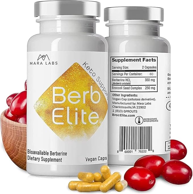 Mara Labs BerbElite | 350mg Berberine HCL &amp Broccoli Seed Complex for Increase Bioavailability | 120 Vegan Capsules