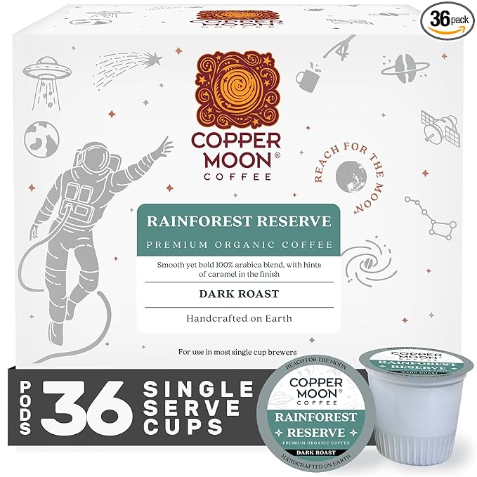 Copper Moon Single Serve Coffee Pods for Keurig K-Cup Brewers Dark Roast Rainforest Reserve Blend 36 Count