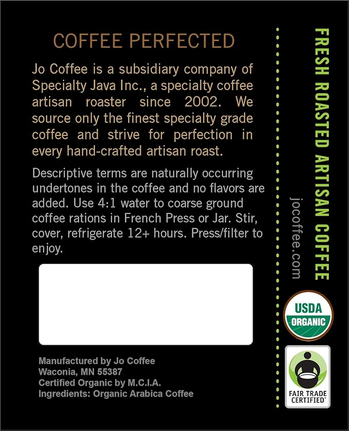 STONE COLD JO: 2 lb Cold Brew Coffee Blend Dark Roast Coarse Ground Organic Coffee Silky Smooth Low Acidity USDA Certified Organic Fair Trade Certified Great French Press Hot Brew by Jo Coffee®