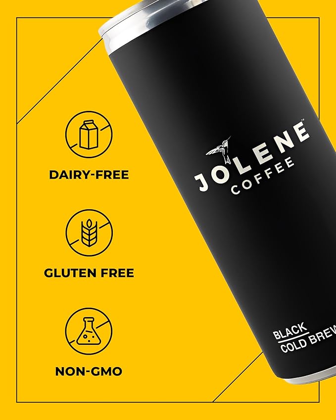 Jolene Coffee – Black Cold Brew | 8oz Cans | Smooth Bold Dairy-Free Gluten-Free Non-GMO (12 Cans Black Cold Brew)