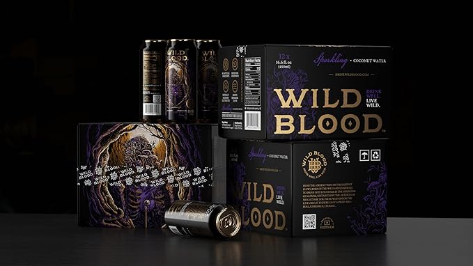 Wild Blood: Sparkling Coconut Water - Natural Electrolyte and Energy Drink | 16.6 fl oz (Pack of 12)