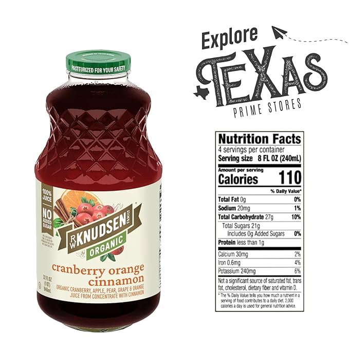 R.W. Knudsen Organic 2-Pack Organic Cranberry Orange Cinnamon Fruit Juice 100% USDA Organic 32 fl oz Glass Bottle + 1 Utility Freebie by Lavinia