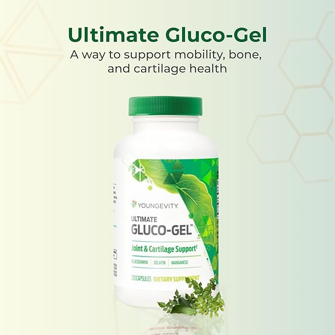 Youngevity Ultimate Gluco-Gel -for Tendons Bones &amp Cartilage | Contains Glucosamine Gelatin &amp Manganese | 120 Capsules | 1 Bottle