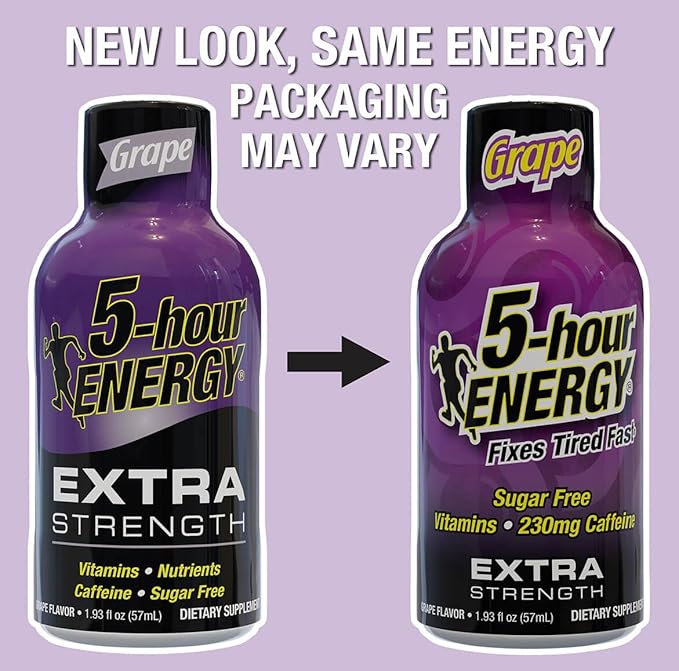 5-hour ENERGY Extra Strength Grape Energy Shot 1.93oz 20-Pack – Sugar Free Caffeine Energy Booster with B-Vitamins &amp Amino Acids – Zero Calorie