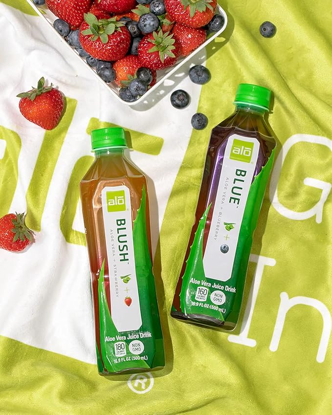 ALO Aloe Vera Juice Drink | BLUSH - Aloe Vera + Strawberry | 16.9 fl oz Pack of 12 | Plant-Based Drink with Real Aloe Pulp