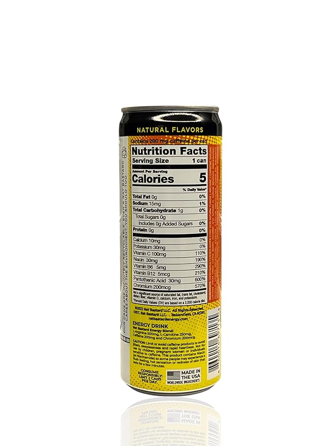 RAT BASTARD Energy Drink - Sugar-Free Caffeinated Beverage Natural Caffeine to Boost Energy and Focus Orange Pineapple Flavor 12 fl oz Can (Case of 12)
