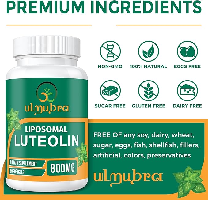 800MG Liposomal Luteolin Supplement - Maximum Absorption Premium Antioxidant Supplement for Brain &amp Overall Well-Being 120 Softgels - 60-Day Supply