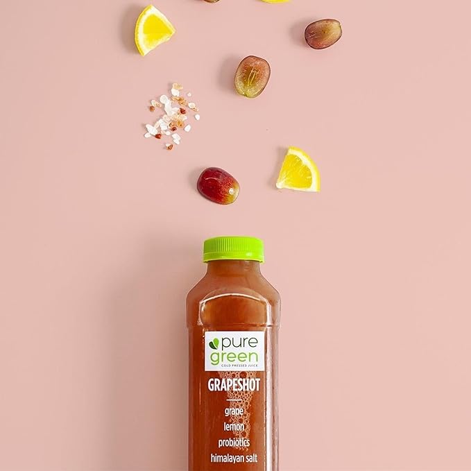 Pure Green Cold Pressed Juice - Grapeshot - Fresh Functional Blend with Grape Lemon Pink Himalayan Salt - Natural Gluten Free Non-GMO No Artificial Colors or Flavors - Made from Real Fruits &amp