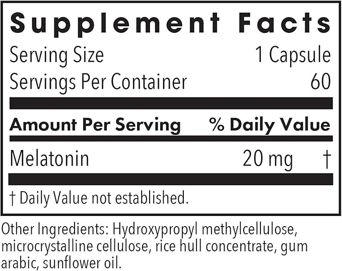 Allergy Research Group Melatonin - Delivers 20 mg Melatonin - Maximum Strength - Supports Healthy Sleep Patterns &amp Optimized Absorption - 60 Servings - 60 Tablets
