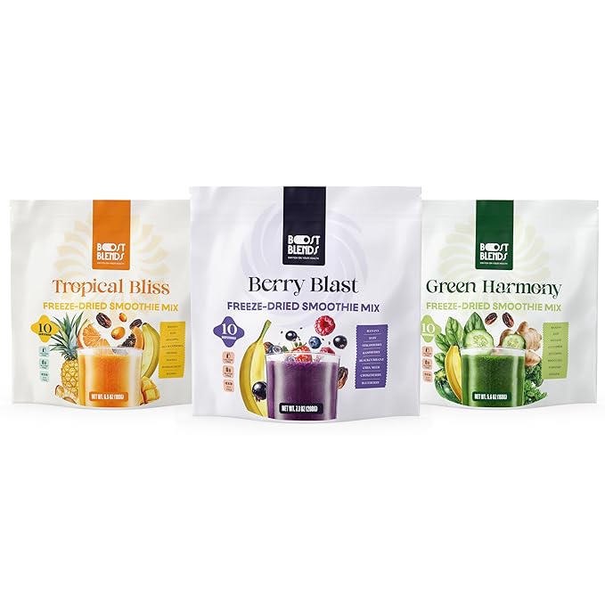 Smoothie Variety Pack - 30 Instant Breakfast Smoothies – 3 Delicious Flavors - 100% Real Fruits - Healthy On the Go Nutrition