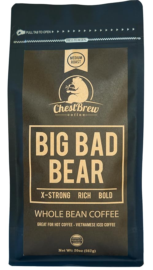 ChestBrew Big Bad Bear – X-Strong Bold Vietnamese Whole Bean Coffee 20 oz
