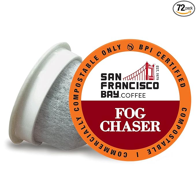 SF Bay Fog Chaser OneCup – 72 Count Compostable Coffee Pods – Medium-Dark Roast Arabica Coffee – Compatible with Most Keurig K-Cup Brewers