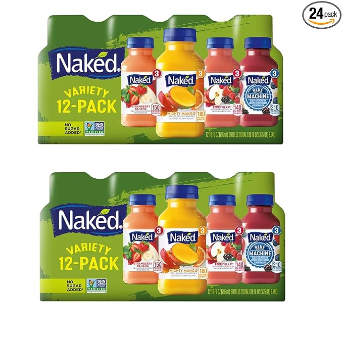 Gourmet Kitchn Naked Juice Variety Pack | Strawberry Banana Mighty Mango Berry Blast and Blue Machine | No Sugar Added And Non GMO - 2 Boxes (10 oz. 12 pk. Each) Total 24 Juice2 Pack