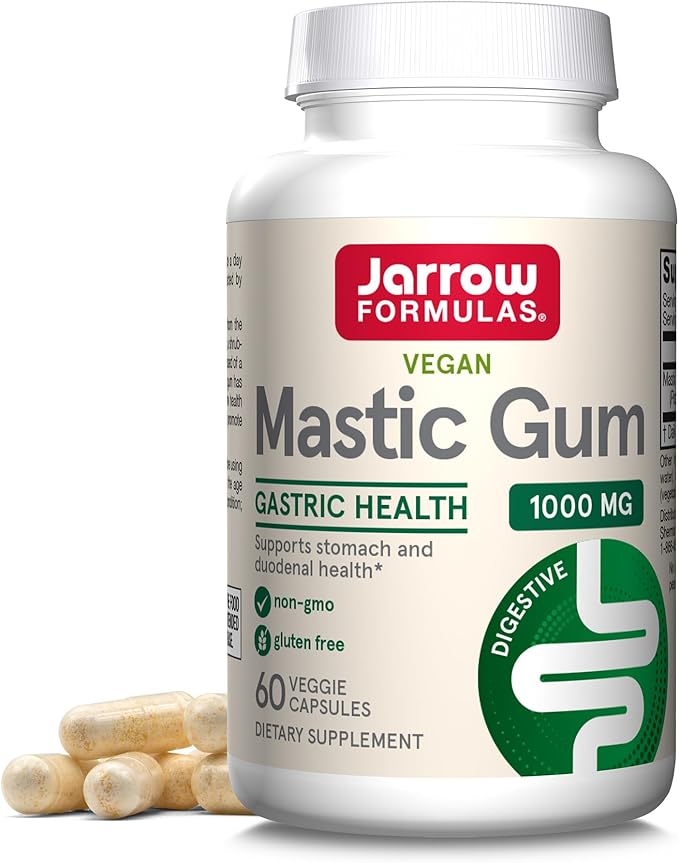 Jarrow Formulas Mastic Gum 1000 mg - 60 Veggie Caps - Mastic Gum Capsules Supporting Stomach and Duodenal Health - 30 Servings