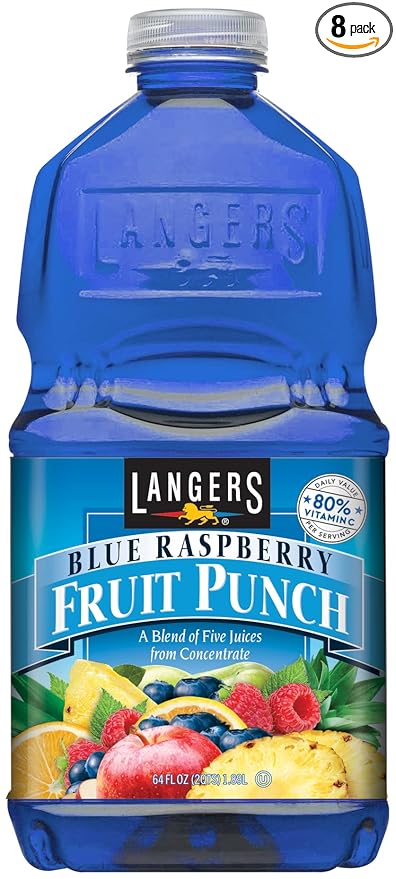 Langers Blue Raspberry Fruit Punch 64 Fl Oz (Pack of 8)