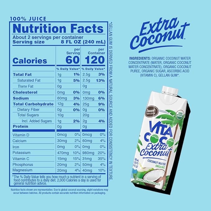 Vita Coco Organic Coconut Water Pressed More Coconutty Flavor Natural Electrolytes Vital Nutrients 16.9 Fl Oz (Pack of 12)