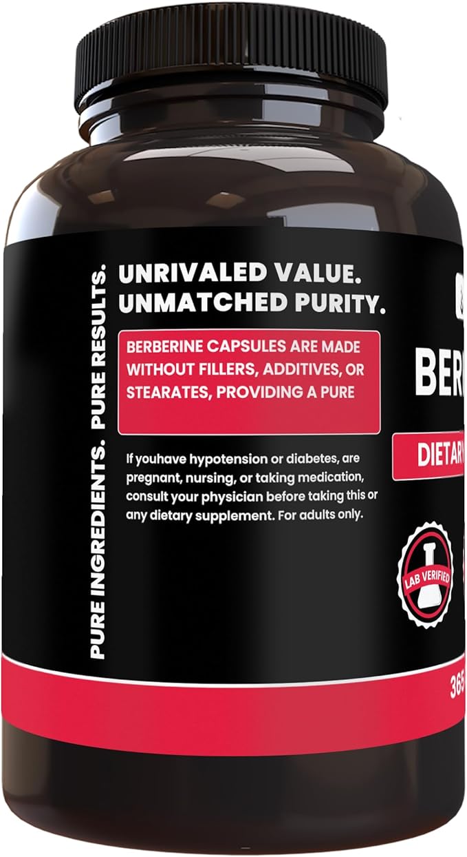 PURE ORIGINAL INGREDIENTS Berberine (365 Capsules) No Magnesium Or Rice Fillers Always Pure Lab Verified