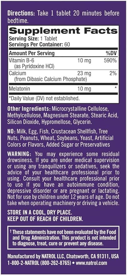 Natrol Advanced Sleep Melatonin Tablets Maximum Strength 10 mg 60 ea ( Pack of 12)