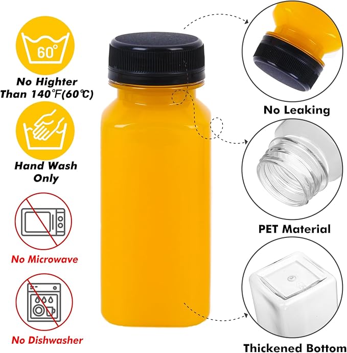 BAKHUK 36pcs 6oz Empty Plastic Juice Bottles with Caps Reusable Clear Bulk Beverage Containers for Juice Milk and Other Beverages
