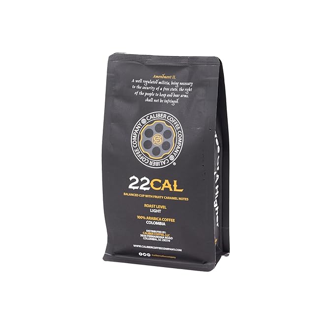 Caliber Coffee .22 Cal Ground Light Roast – Balanced Fruity Caramel Flavors – 100% Artisan Roasted Arabica Coffee – Small-Batch Hand-Crafted – Veteran Owned – 12oz Bag