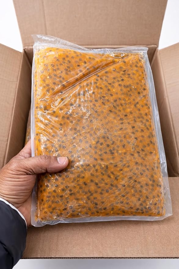 Juiced Fresh 100% Pure Passion Fruit Pulp Frozen 33 fl oz Pouches 10 Count No Preservatives All Natural (22Lbs)