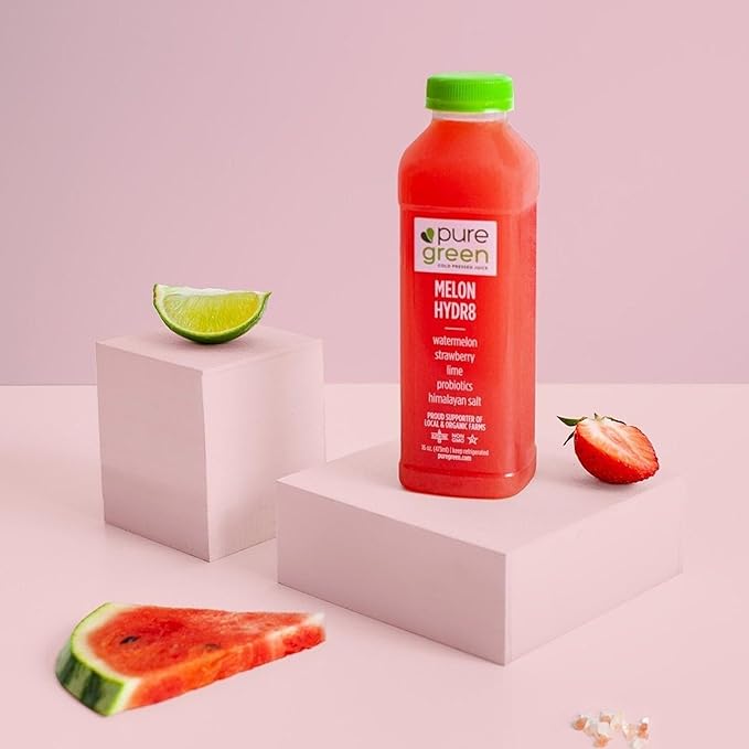 Pure Green Cold Pressed Juice - Melon Hydr8 - Fresh Functional Blend with Watermelon Strawberry Lime- Natural Gluten Free Non-GMO No Artificial Colors or Flavors - Made from Real Fruits &amp Veg