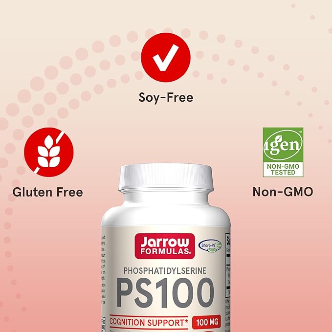 Jarrow Formulas PS100 Phosphatidylserine 100 mg Dietary Supplement for Brain Health and Cognition Support 60 Softgels 20-60 Day Supply Pack of 12