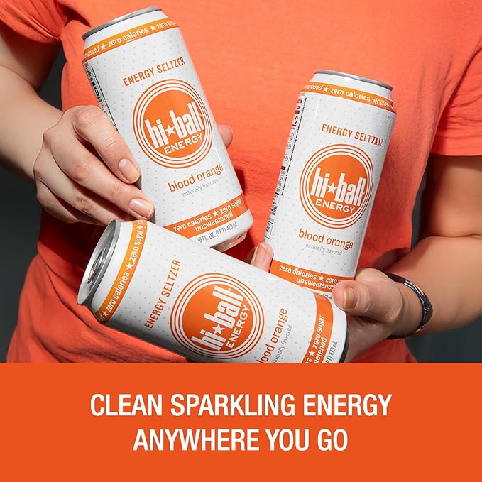 Hiball Clean Energy Drink - Blood Orange - Zero SugarZero Calorie Sparkling Water with 160mg Organic Caffeine50mg Organic Ginseng50mg-Organic Guarana and B Vitamins - 16 fl oz(Pack of 16)