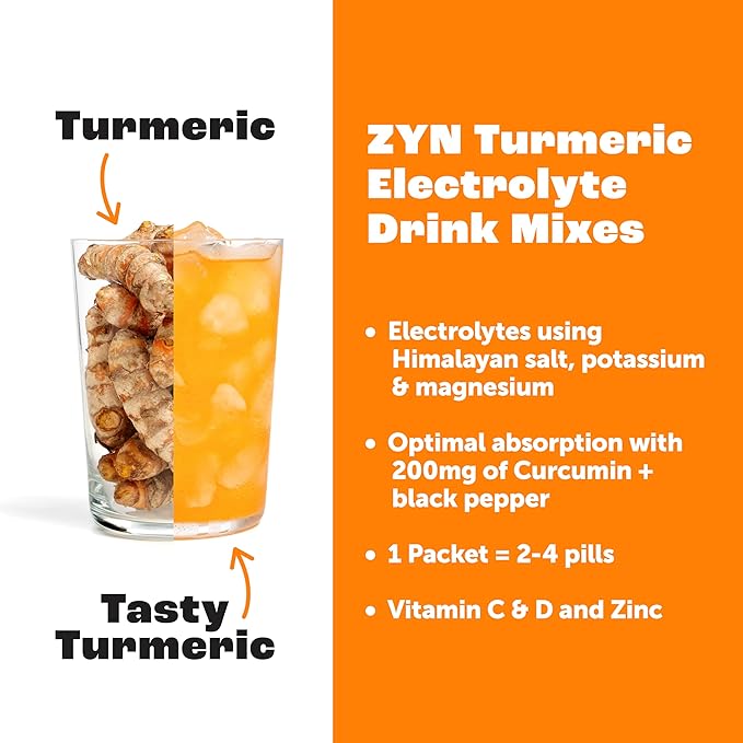 ZYN Electrolyte Drink Mix Hydration Packets Strawberry Yuzu Electrolytes Powder Hydration Packets w/Turmeric Curcumin Vitamin C &amp D Zinc Hydrate &amp Recover Electrolyte Powder Pack of 32
