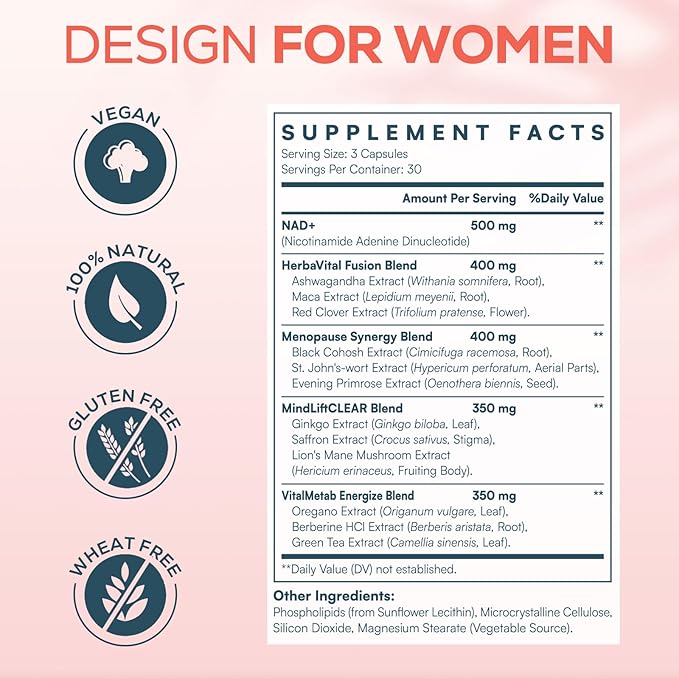 IcarusIvy 2000MG NAD Supplements for Women NMN Alternative Female Liposomal NAD+ with Ashwagandha Berberine HCL Ginkgo Biloba &amp Black Cohosh Women Focused Formula 90 Capsules