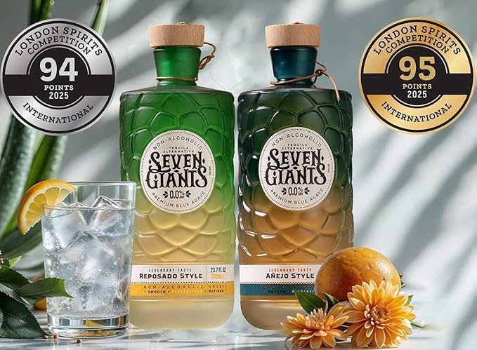 Seven Giants Añejo Style Tequila Alternative | Non Alcoholic Spirits | Premium Non Alcoholic Drinks by Spirits of Virtue | Imported by Think Distributors (700ml)