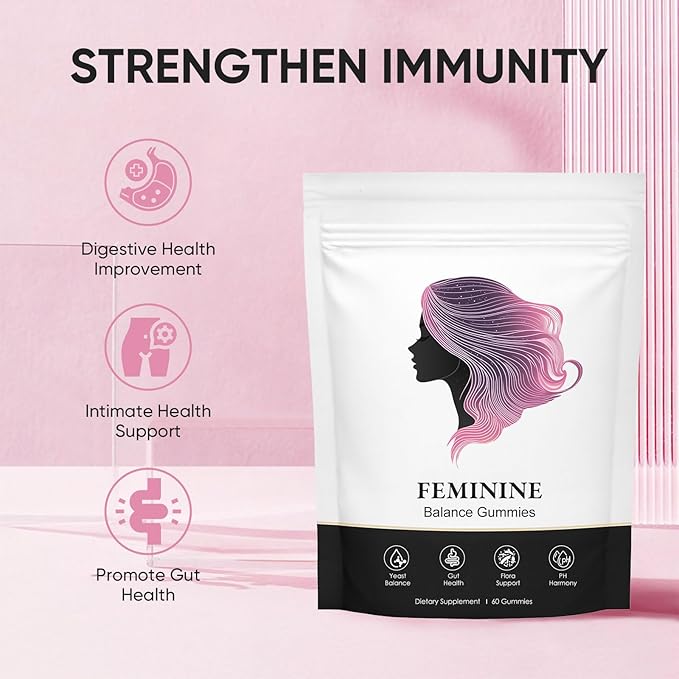 Nuora Feminine Balance Gummies for Women PH Balance Healthy Odor Flora and Immune Support Vaginal Health Support Vegan Hawaiian Pineapple 60 Count (1)