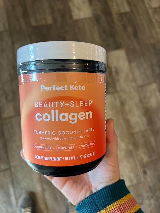 Perfect Keto Beauty + Sleep Grass Fed Collagen Peptides Protein Powder with Ashwagandha Magnesium Biotin Hyaluronic Acid L Theanine Hair Skin Nails &amp Relaxation Support Turmeric Coconut La
