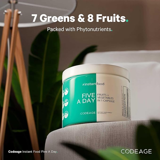 Codeage Instantfood Five A Day – Fruits &amp Vegetables Capsule Supplement – Whole Food Phytonutrients – 15 Fruits and Veggies Blend - Vegan Non-GMO – 30 Capsules