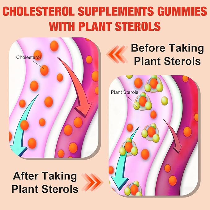 2 Packs Cholesterol Supplements with 2000 Mg Plant Sterols &amp Stanols Citrus Bergamot Red Yeast Rice Lowering Mixed Berry Flavor 120 Counts