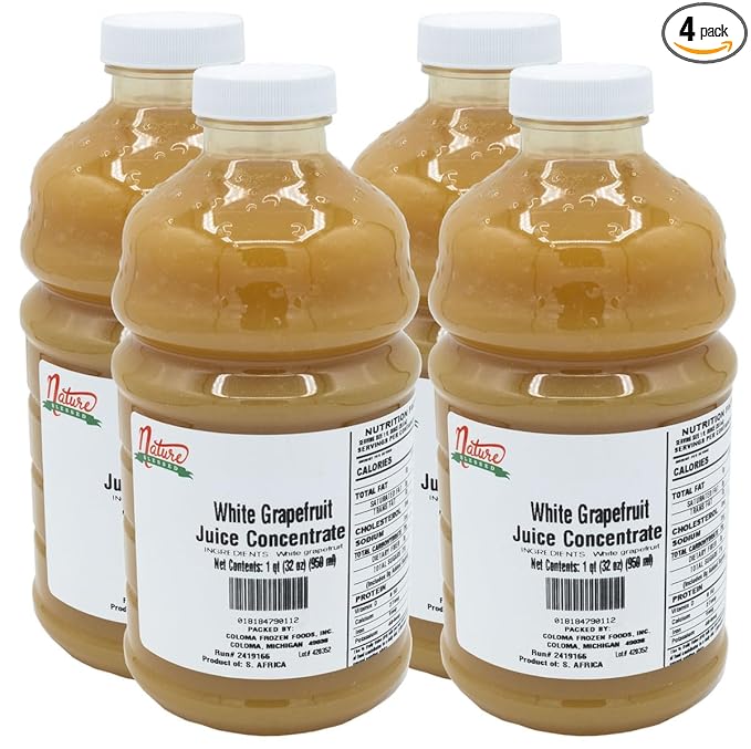 Nature Blessed 100% White Grapefruit Juice Concentrate - 4 Quarts (4/32 fl oz bottles) Especially good for Home Vintners Home Brewers Smoothies a Refreshing Drink or Making Jelly