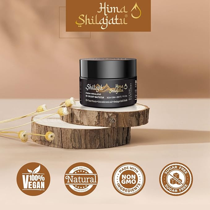 Hima Shilajatu Shilajit Purest Himalayan Organic Shilajit Resin - Gold Grade 100% Purity Shilajit with Fulvic Acid &amp 85+ Trace Minerals Complex for Energy &amp Immune Support 30 Grams (2 Months