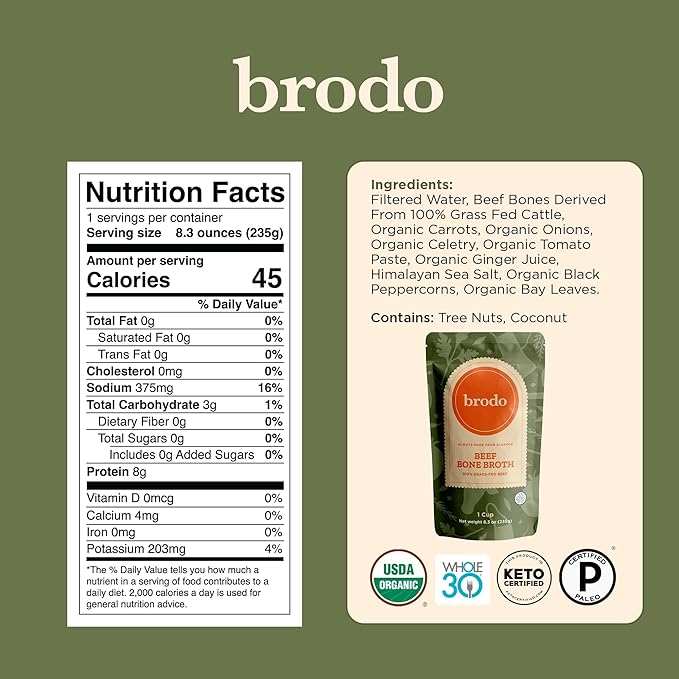 Brodo Collagen Rich Bone Broth Favorites Variety Pack Chicken Bone Broth Beef Bone Broth Hearth Bone Broth Collagen Protein Collagen Not From Concentrate No Preservatives 8 oz (Pack of 6)