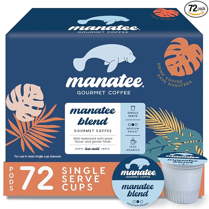 Manatee Gourmet Coffee Single Serve Pods for Keurig K-Cup Brewers Medium Roast Manatee Blend 72 Count
