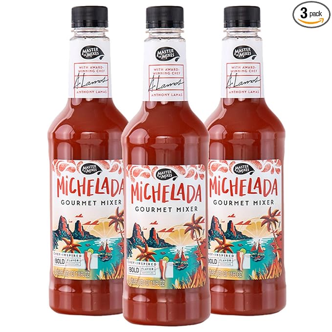 Master of Mixes Michelada Drink Mix Ready To Use 1 Liter Bottle (33.8 Fl Oz) Pack of 3