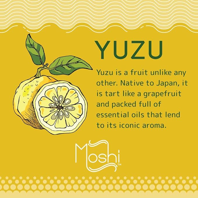Moshi Yuzu Sparkling Drink Aromatic and Zesty Made with 100% Yuzu juice All-Natural Vegan Gluten-free No Artificial Preservatives/Coloring - 12 oz (6 Glass Bottles) - Unsweetened Original
