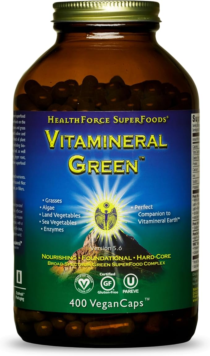 HEALTHFORCE SUPERFOODS Vitamineral Green - Mineral Supplement for Immune &amp Thyroid Support - Green Powder Supplement with Ingredients from The Land - Gluten-Free &amp Vegan - 400 Capsules