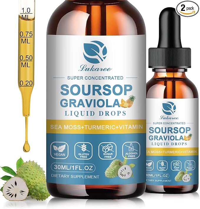 (2 Pack) Soursop Graviola Leaf Extract Liquid Drop Plus Pure Botanical Sea Moss for Cell Support &amp Regeneration Immunity and Gut Health Soursop Bitters Liquid丨Full TexturePineapple Flavor1 Fl