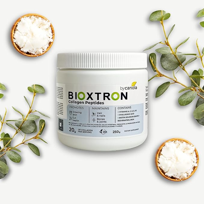 Bioxtron Collagen Peptides Powder - Unflavored Type I Bovine with Stem Cell Renewal for Hair Nail Skin Gut Bone &amp Joint Health Support - Hyaluronic Acid Protein Biotin (250 gr)